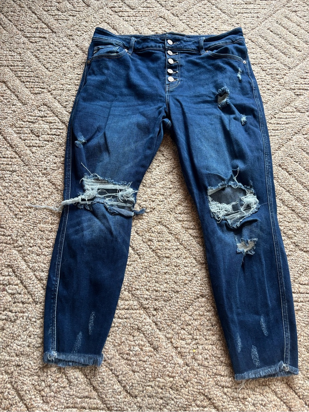 KanCan Dark Blue Distressed Skinny Jeans with Button Fly